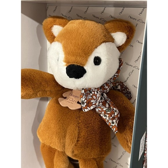 Histoire d'Ours Paris FOX Baby Lovey Plush Stuffed Animal Toy 10" Floral Bow New - Picture 2 of 4